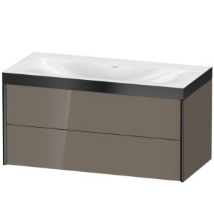 XViu Duravit vasque XV4616NB289P 100x48cm, 2 tiroirs, sans trou pour robinet, noir mat, Cadres P, gris flanelle brillant