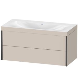 XViu Duravit vasque XV4616NB291C 100x48cm, 2 tiroirs, sans trou pour robinet, noir mat, Cadres C, taupe mat