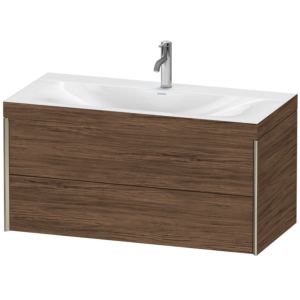 Duravit XViu vanity unit XV4616OB121C 100x48cm, 2 drawers, 2000 tap hole, matt champagne, Rahmen C, dark walnut