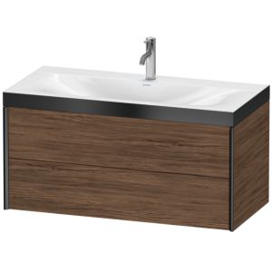 Duravit XViu vanity unit XV4616OB221P 100x48cm, 2 drawers, 2000 tap hole, matt black, Rahmen P, dark walnut