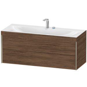 XViu Duravit vasque XV4617EB121C 120x48cm, 2 tiroirs, 2 trous pour robinetterie, champagne mat, Cadres C, noyer foncé