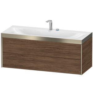 XViu Duravit vasque XV4617EB121P 120x48cm, 2 tiroirs, 2 trous pour robinetterie, champagne mat, Cadres P, noyer foncé