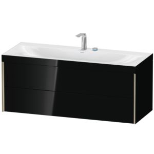 XViu Duravit vasque XV4617EB140C 120x48cm, 2 tiroirs, 2 trous pour robinetterie, champagne mat, Cadres C, noir brillant