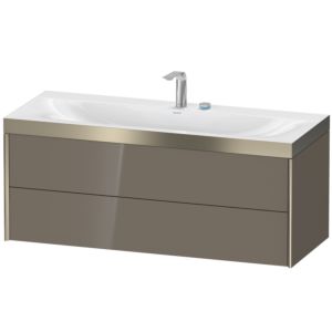 XViu Duravit vasque XV4617EB189P 120x48cm, 2 tiroirs, 2 trous pour robinetterie, champagne mat, Cadres P, gris flanelle brillant