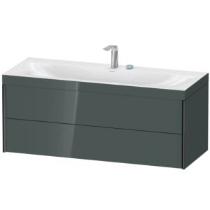 XViu Duravit vasque XV4617EB238C 120x48cm, 2 tiroirs, 2 trous pour robinetterie, noir mat, Cadres C, gris dolomiti brillant