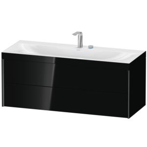 Duravit XViu Waschtisch-Unterschrank XV4617EB240C 120x48cm, 2 Schubkästen, 2 Hahnlöcher, schwarz matt, Rahmen C, schwarz hochglanz