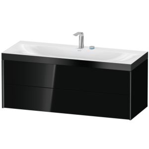 XViu Duravit vasque XV4617EB240P 120x48cm, 2 tiroirs, 2 trous pour robinetterie, noir mat, Cadres P, noir brillant