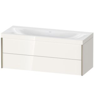 XViu Duravit vasque XV4617NB122C 120x48cm, 2 tiroirs, sans trou pour robinet, champagne mat, Cadres C, blanc haute brillance