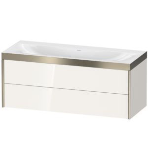XViu Duravit vasque XV4617NB122P 120x48cm, 2 tiroirs, sans trou pour robinet, champagne mat, Cadres P, blanc brillant
