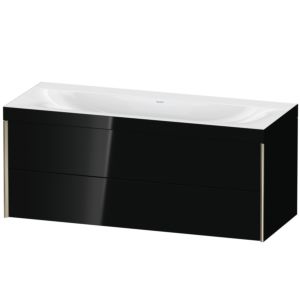 XViu Duravit vasque XV4617NB140C 120x48cm, 2 tiroirs, sans trou pour robinet, champagne mat, Cadres C, noir brillant