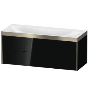 XViu Duravit vasque XV4617NB140P 120x48cm, 2 tiroirs, sans trou pour robinet, champagne mat, Cadres P, noir brillant