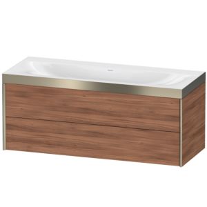 XViu Duravit vasque XV4617NB179P 120x48cm, 2 tiroirs, sans trou pour robinet, champagne mat, Cadres P, noyer naturel