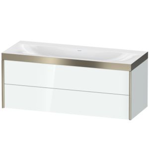Duravit XViu vanity unit XV4617NB185P 120x48cm, 2 drawers, without tap hole, matt champagne, Rahmen P, white high gloss