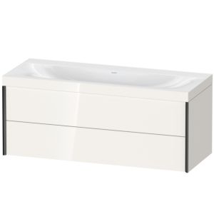 XViu Duravit vasque XV4617NB222C 120x48cm, 2 tiroirs, sans trou pour robinet, noir mat, Cadres C, blanc brillant