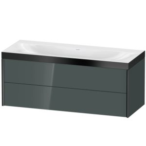 XViu Duravit vasque XV4617NB238P 120x48cm, 2 tiroirs, sans trou pour robinet, noir mat, Cadres P, gris dolomiti brillant