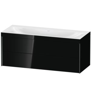 XViu Duravit vasque XV4617NB240C 120x48cm, 2 tiroirs, sans trou pour robinet, noir mat, Cadres C, noir brillant