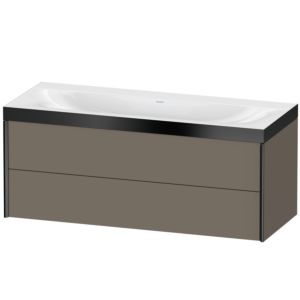 XViu Duravit vasque XV4617NB290P 120x48cm, 2 tiroirs, sans trou pour robinet, noir mat, Cadres P, flanelle gris soie mat