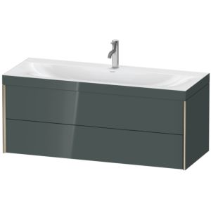 Duravit XViu vanity unit XV4617OB138C 120x48cm, 2 drawers, 2000 tap hole, matt champagne, Rahmen C, dolomiti gray high gloss