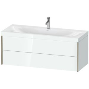 Duravit XViu vanity unit XV4617OB185C 120x48cm, 2 drawers, 2000 tap hole, matt champagne, Rahmen C, white high gloss
