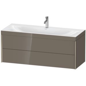 Duravit XViu vanity unit XV4617OB189C 120x48cm, 2 drawers, 2000 tap hole, matt champagne, Rahmen C, flannel gray high gloss