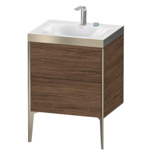 Duravit XViu vanity unit XV4709EB121P 60x48cm, 2 pull-outs, 2 tap holes, matt champagne, Rahmen P, dark walnut