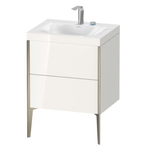 Duravit XViu vanity unit XV4709EB122C 60x48cm, 2 pull-outs, 2 tap holes, matt champagne, Rahmen C, high-gloss white