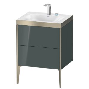 Duravit XViu vanity unit XV4709EB138P 60x48cm, 2 pull-outs, 2 tap holes, matt champagne, Rahmen P, dolomiti gray high gloss