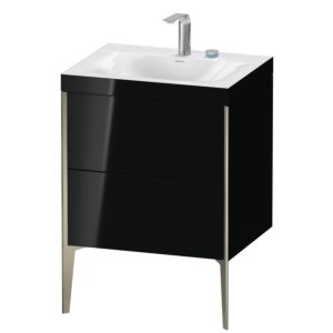 Duravit XViu Waschtisch-Unterschrank XV4709EB140C 60x48cm, 2 Auszüge, 2 Hahnlöcher, champagner matt, Rahmen C, schwarz hochglanz