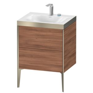 Duravit XViu vanity unit XV4709EB179P 60x48cm, 2 pull-outs, 2 tap holes, matt champagne, Rahmen P, natural walnut