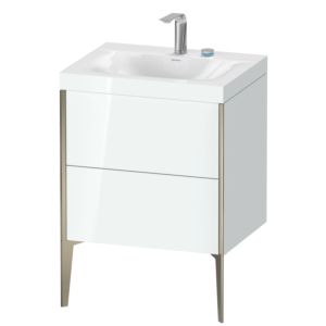 Duravit XViu vanity unit XV4709EB185C 60x48cm, 2 pull-outs, 2 tap holes, matt champagne, Rahmen C, high-gloss white