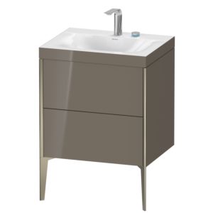 Duravit XViu vanity unit XV4709EB189C 60x48cm, 2 pull-outs, 2 tap holes, matt champagne, Rahmen C, flannel gray high gloss