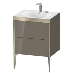Duravit XViu vanity unit XV4709EB189P 60x48cm, 2 pull-outs, 2 tap holes, matt champagne, Rahmen P, flannel gray high gloss