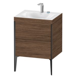 Duravit XViu vanity unit XV4709EB221C 60x48cm, 2 pull-outs, 2 tap holes, matt black, Rahmen C, dark walnut