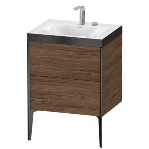 XViu Duravit vasque XV4709EB221P 60x48cm, 2 coulissants, 2 trous pour robinetterie, noir mat, Cadres P, noyer foncé