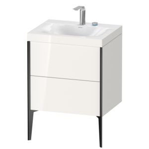 Duravit XViu Waschtisch-Unterschrank XV4709EB222C 60x48cm, 2 Auszüge, 2 Hahnlöcher, schwarz matt, Rahmen C, weiß hochglanz