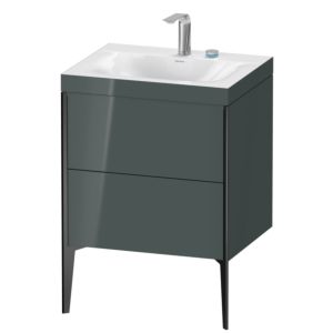 XViu Duravit vasque XV4709EB238C 60x48cm, 2 coulissants, 2 trous pour robinetterie, noir mat, Cadres C, gris dolomiti brillant