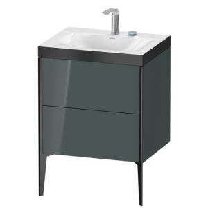 Duravit XViu Waschtisch-Unterschrank XV4709EB238P 60x48cm, 2 Auszüge, 2 Hahnlöcher, schwarz matt, Rahmen P, dolomiti grey hochglanz