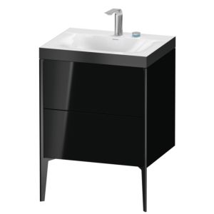 Duravit XViu Waschtisch-Unterschrank XV4709EB240P 60x48cm, 2 Auszüge, 2 Hahnlöcher, schwarz matt, Rahmen P, schwarz hochglanz