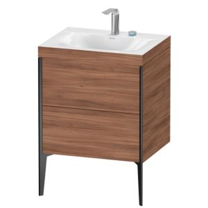 Duravit XViu vanity unit XV4709EB279C 60x48cm, 2 pull-outs, 2 tap holes, matt black, Rahmen C, natural walnut