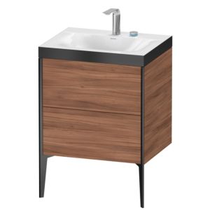 Duravit XViu vanity unit XV4709EB279P 60x48cm, 2 pull-outs, 2 tap holes, matt black, Rahmen P, natural walnut