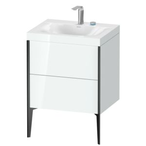 Duravit XViu Waschtisch-Unterschrank XV4709EB285C 60x48cm, 2 Auszüge, 2 Hahnlöcher, schwarz matt, Rahmen C, weiß hochglanz