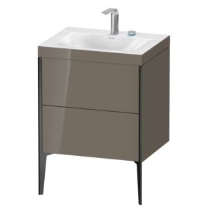Duravit XViu vanity unit XV4709EB289C 60x48cm, 2 pull-outs, 2 tap holes, matt black, Rahmen C, flannel gray high gloss