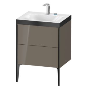 Duravit XViu vanity unit XV4709EB289P 60x48cm, 2 pull-outs, 2 tap holes, matt black, Rahmen P, flannel gray high gloss