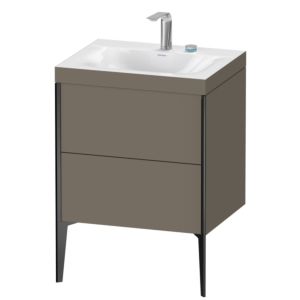 Duravit XViu vanity unit XV4709EB290C 60x48cm, 2 pull-outs, 2 tap holes, black matt, Rahmen C, flannel gray silk matt
