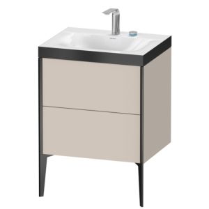 Duravit XViu vanity unit XV4709EB291P 60x48cm, 2 pull-outs, 2 tap holes, matt black, Rahmen P, matt taupe