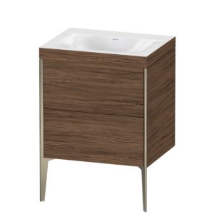 Duravit XViu vanity unit XV4709NB121C 60x48cm, 2 pull-outs, without tap hole, matt champagne, Rahmen C, dark walnut
