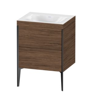 Duravit XViu vanity unit XV4709NB221C 60x48cm, 2 pull-outs, without tap hole, matt black, Rahmen C, dark walnut