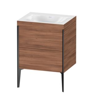XViu Duravit vasque XV4709NB279C 60x48cm, 2 coulissants, sans trou pour robinet, noir mat, Cadres C, noyer naturel