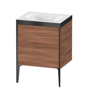 Duravit XViu Waschtisch-Unterschrank XV4709NB279P 60x48cm, 2 Auszüge, ohne Hahnloch, schwarz matt, Rahmen P, nussbaum natur