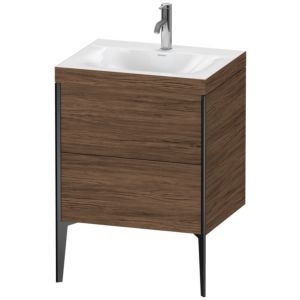 Duravit XViu Waschtisch-Unterschrank XV4709OB221C 60x48cm, 2 Auszüge, 1 Hahnloch, schwarz matt, Rahmen C, nussbaum dunkel